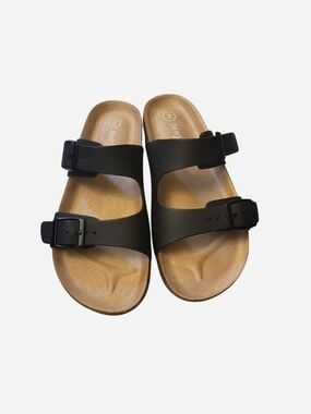 Kids Black Double-Buckle Slide Sandals